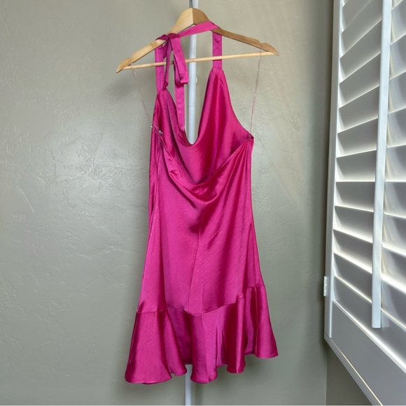 Lush Cowl Neck Ruffle Hem Mini Dress in Fuchsia Size Large - Picture 5 of 8